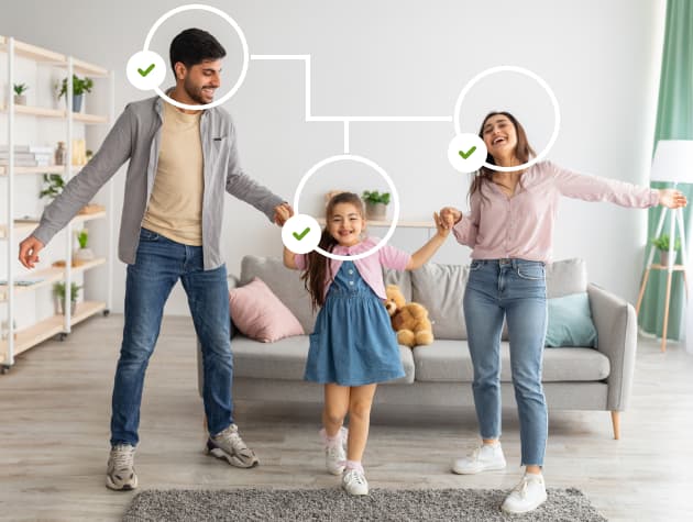 طفلة تتوسط أبويها وتمسك يديهما بينما يبتسمون جميعا