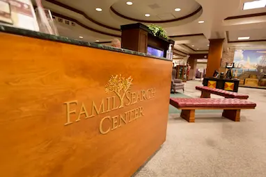 Photograph of the interior of a FamilySearch Center.