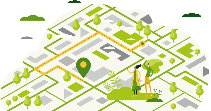 Illustration of two people finding their local FamilySearch Location.